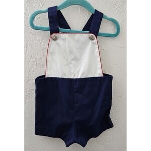 Vintage Sailor Overalls Baby Boys Size 24 Months Navy White Red Anchor Buttons